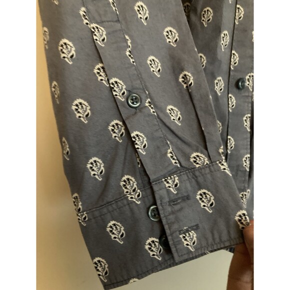 Garnet Hill 100% Organic Cotton Button Up Shirt 12 Women’s Blue Floral - Picture 6 of 9
